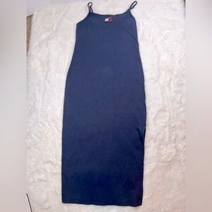 90’s/ Y2K Tommy Jeans Ribbed Maxi Dress With Logo Adjustable Straps Women’s Med